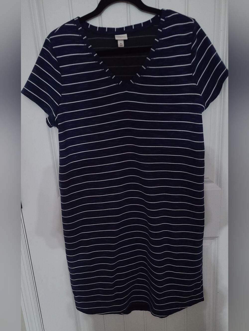 Merona Navy and White Striped V-Neck Dress